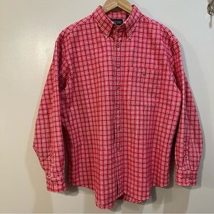 Lands' End Vintage Thick Flannel Button Down Red/White Check Plaid Men's Large